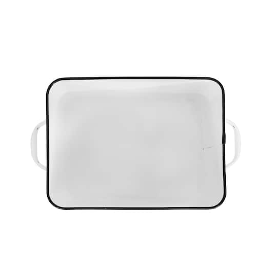 Hello Honey® 13.5" Enameled Metal Distressed White Bread Box with Lid